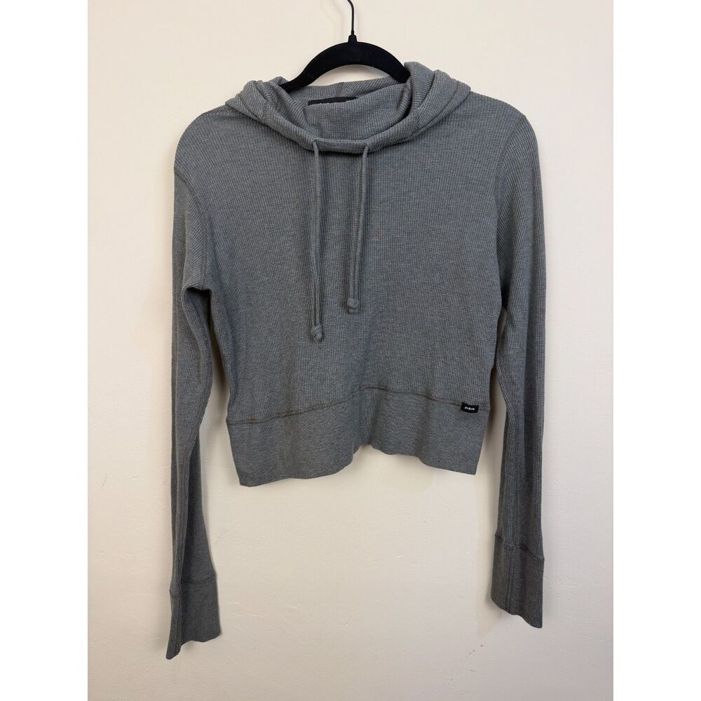 prAna Touchstone Hoodie Women's M Gray Waffle Knit Cropped Pullover Outdoor